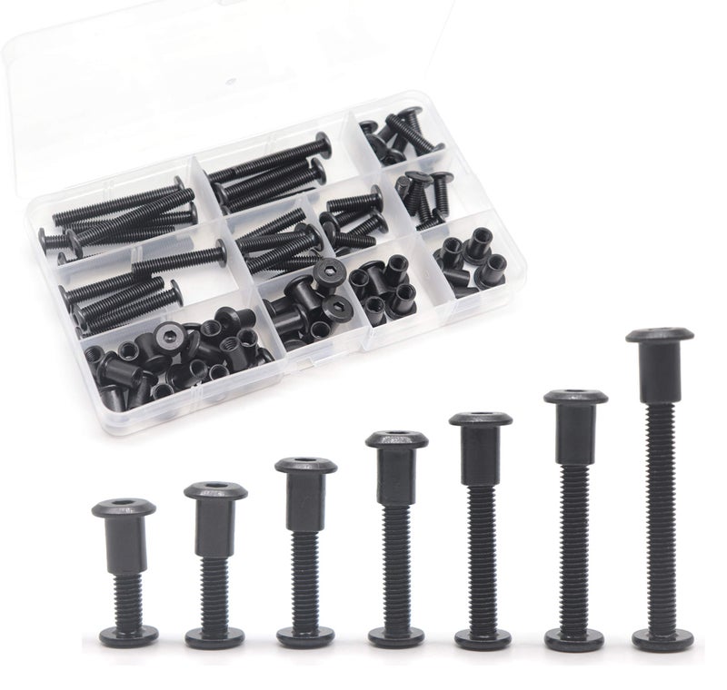 binifiMux Black M6 Hex Drive Socket Cap Bolts Kit, binifiMux 35-Set Allen Head Countsunk Furniture Crib Bolts Nuts Kit, M6x15mm/ 20mm/ 25mm/ 30mm/ 35mm/ 40mm/ 50mm - Image 1